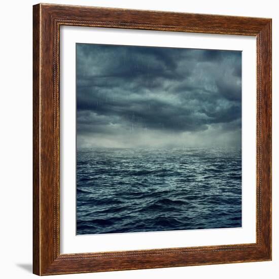 Rain over the Stormy Sea-egal-Framed Art Print