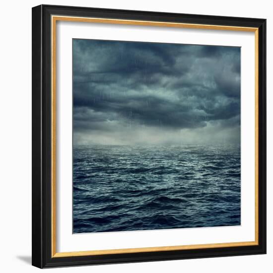 Rain over the Stormy Sea-egal-Framed Art Print