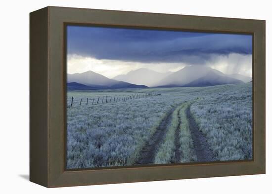 Rain Showers over Sagebrush-Steppe at the Foot of the Sawtooth Mountains-Gerrit Vyn-Framed Premier Image Canvas