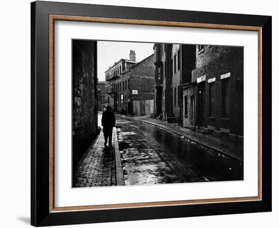 Rain Slicked Street Scene in Poor Section of City in Eastern US-Walker Evans-Framed Photographic Print