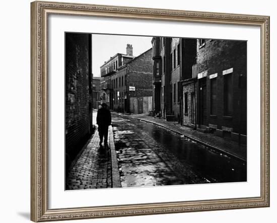 Rain Slicked Street Scene in Poor Section of City in Eastern US-Walker Evans-Framed Photographic Print