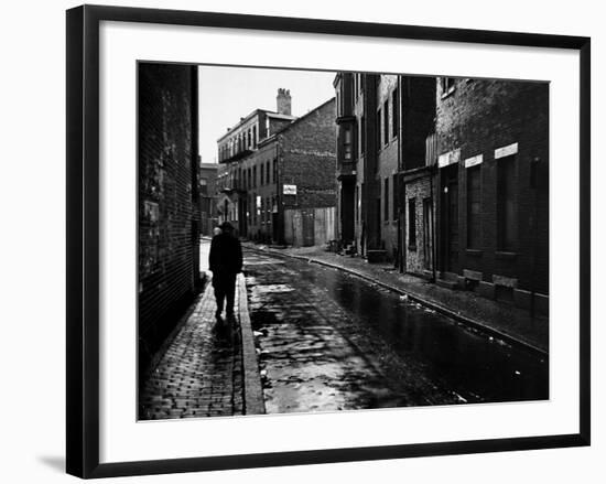 Rain Slicked Street Scene in Poor Section of City in Eastern US-Walker Evans-Framed Photographic Print