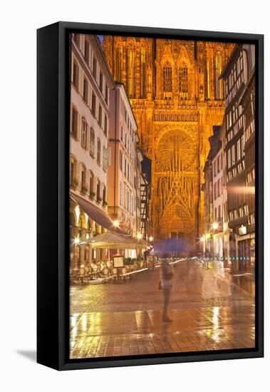 Rain Soaked Streets in Front of Strasbourg Cathedral, Strasbourg, Bas-Rhin, Alsace, France, Europe-Julian Elliott-Framed Premier Image Canvas