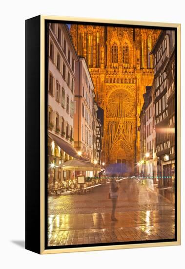 Rain Soaked Streets in Front of Strasbourg Cathedral, Strasbourg, Bas-Rhin, Alsace, France, Europe-Julian Elliott-Framed Premier Image Canvas