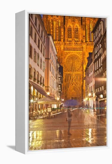 Rain Soaked Streets in Front of Strasbourg Cathedral, Strasbourg, Bas-Rhin, Alsace, France, Europe-Julian Elliott-Framed Premier Image Canvas