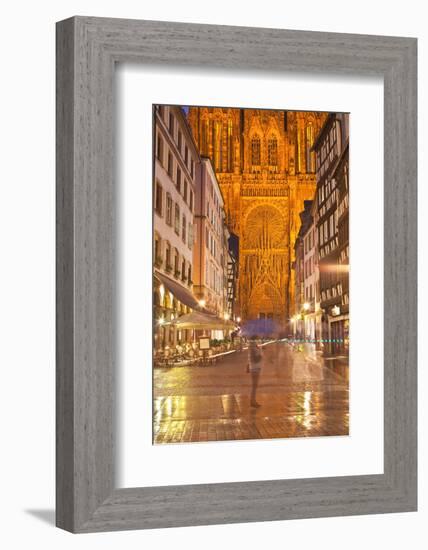 Rain Soaked Streets in Front of Strasbourg Cathedral, Strasbourg, Bas-Rhin, Alsace, France, Europe-Julian Elliott-Framed Photographic Print