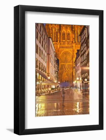 Rain Soaked Streets in Front of Strasbourg Cathedral, Strasbourg, Bas-Rhin, Alsace, France, Europe-Julian Elliott-Framed Photographic Print