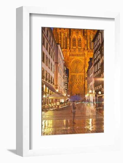 Rain Soaked Streets in Front of Strasbourg Cathedral, Strasbourg, Bas-Rhin, Alsace, France, Europe-Julian Elliott-Framed Photographic Print