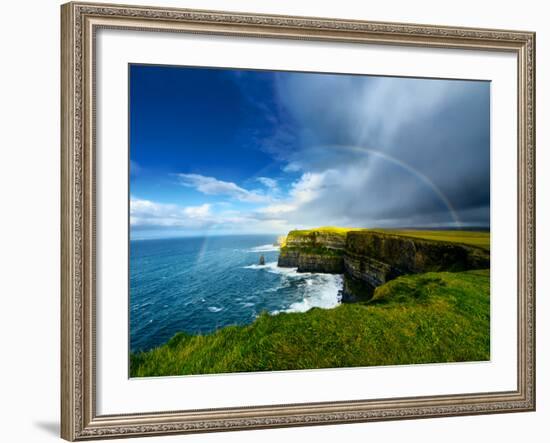 Rainbow above Cliffs of Moher. Ireland.-liseykina-Framed Photographic Print