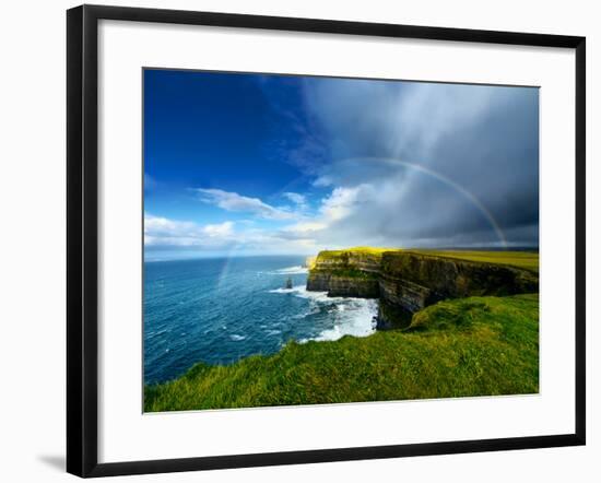 Rainbow above Cliffs of Moher. Ireland.-liseykina-Framed Photographic Print