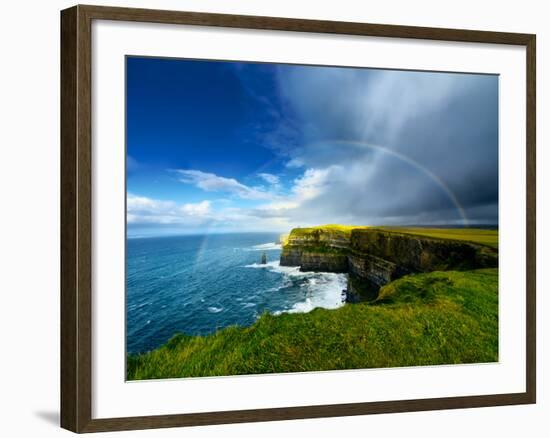 Rainbow above Cliffs of Moher. Ireland.-liseykina-Framed Photographic Print