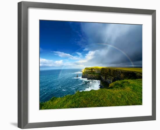 Rainbow above Cliffs of Moher. Ireland.-liseykina-Framed Photographic Print