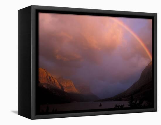 Rainbow and Stormy Sunrise Over St. Mary Lake, Glacier National Park, Montana, USA-Diane Johnson-Framed Premier Image Canvas