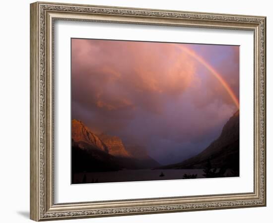 Rainbow and Stormy Sunrise Over St. Mary Lake, Glacier National Park, Montana, USA-Diane Johnson-Framed Photographic Print