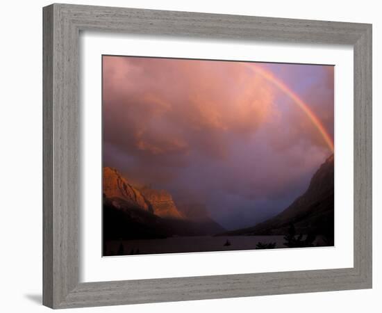 Rainbow and Stormy Sunrise Over St. Mary Lake, Glacier National Park, Montana, USA-Diane Johnson-Framed Photographic Print