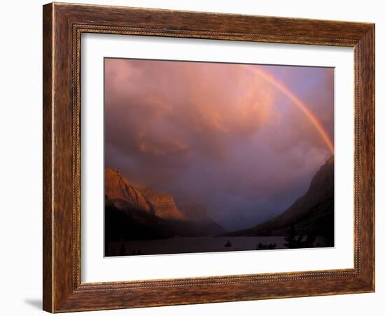 Rainbow and Stormy Sunrise Over St. Mary Lake, Glacier National Park, Montana, USA-Diane Johnson-Framed Photographic Print