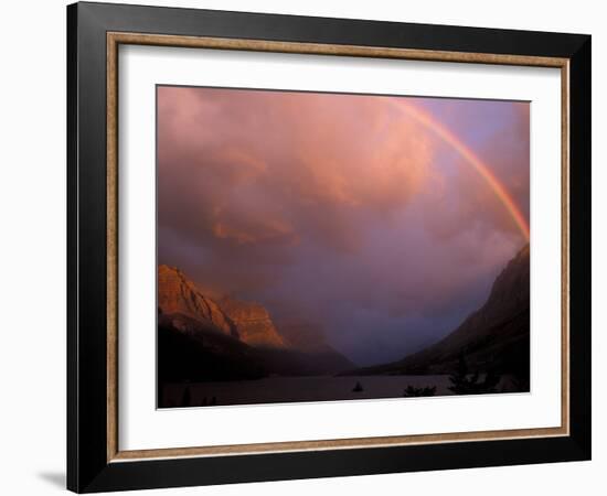 Rainbow and Stormy Sunrise Over St. Mary Lake, Glacier National Park, Montana, USA-Diane Johnson-Framed Photographic Print