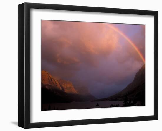 Rainbow and Stormy Sunrise Over St. Mary Lake, Glacier National Park, Montana, USA-Diane Johnson-Framed Photographic Print