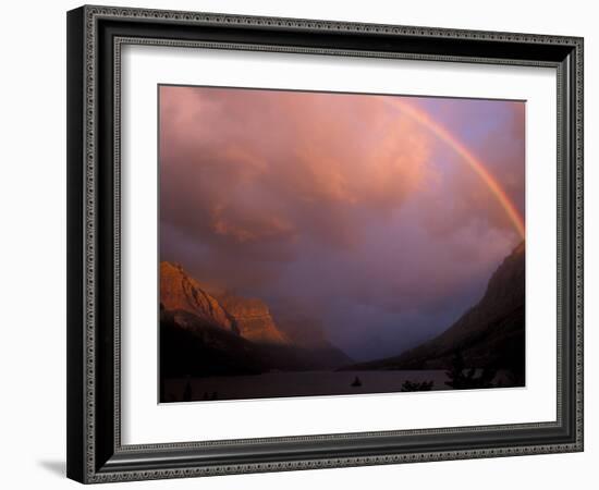 Rainbow and Stormy Sunrise Over St. Mary Lake, Glacier National Park, Montana, USA-Diane Johnson-Framed Photographic Print