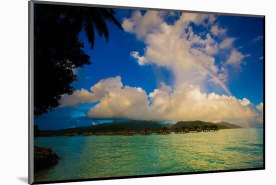 Rainbow Arcing over the Overwater Bungalows, Le Taha'A Resort, Tahiti-Laura Grier-Mounted Photographic Print