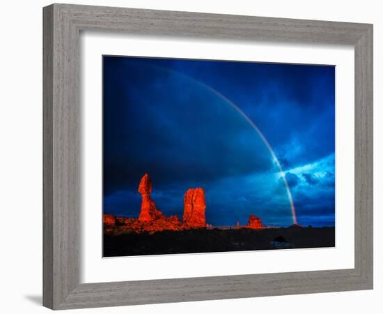 Rainbow at Balanced Rock, Arches National Park, Utah Stormlight at Sunset Entrada Sandstone-Tom Till-Framed Photographic Print