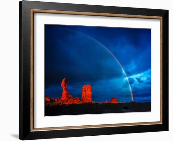 Rainbow at Balanced Rock, Arches National Park, Utah Stormlight at Sunset Entrada Sandstone-Tom Till-Framed Photographic Print