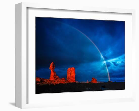 Rainbow at Balanced Rock, Arches National Park, Utah Stormlight at Sunset Entrada Sandstone-Tom Till-Framed Photographic Print