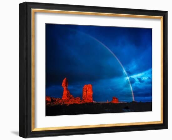 Rainbow at Balanced Rock, Arches National Park, Utah Stormlight at Sunset Entrada Sandstone-Tom Till-Framed Photographic Print