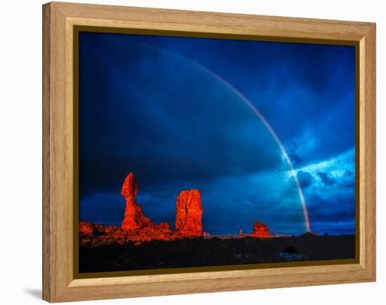 Rainbow at Balanced Rock, Arches National Park, Utah Stormlight at Sunset Entrada Sandstone-Tom Till-Framed Premier Image Canvas