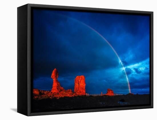 Rainbow at Balanced Rock, Arches National Park, Utah Stormlight at Sunset Entrada Sandstone-Tom Till-Framed Premier Image Canvas