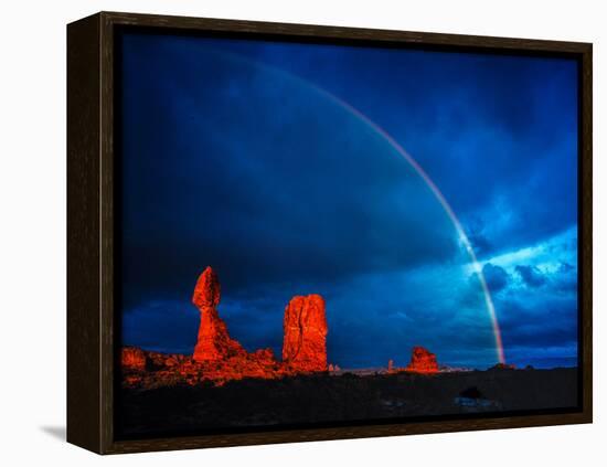 Rainbow at Balanced Rock, Arches National Park, Utah Stormlight at Sunset Entrada Sandstone-Tom Till-Framed Premier Image Canvas