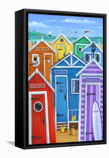 Rainbow Beach Huts-Peter Adderley-Framed Stretched Canvas