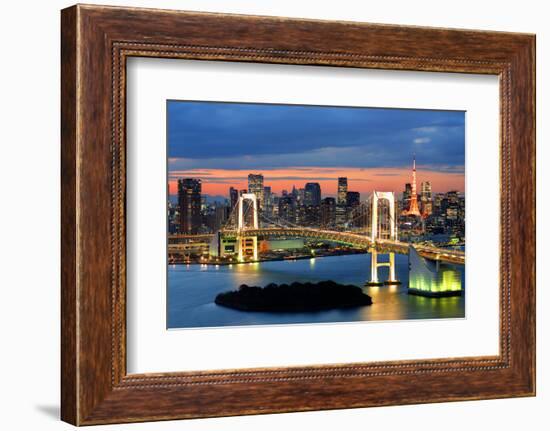 Rainbow Bridge Spanning Tokyo Bay with Tokyo Tower Visible in the Background.-SeanPavonePhoto-Framed Photographic Print