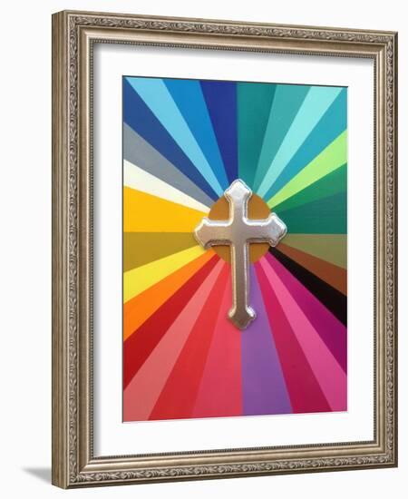 Rainbow Cross-Abstract Graffiti-Framed Giclee Print