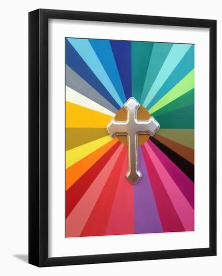 Rainbow Cross-Abstract Graffiti-Framed Giclee Print