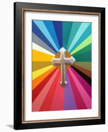 Rainbow Cross-Abstract Graffiti-Framed Giclee Print