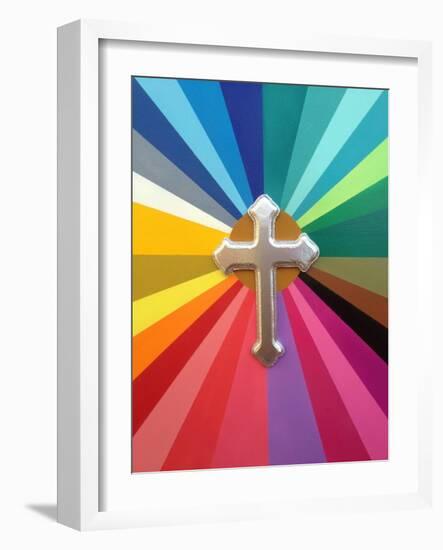 Rainbow Cross-Abstract Graffiti-Framed Giclee Print