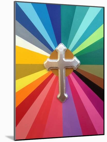 Rainbow Cross-Abstract Graffiti-Mounted Giclee Print