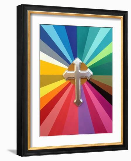 Rainbow Cross-Abstract Graffiti-Framed Giclee Print