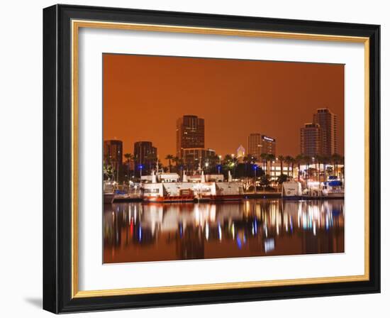 Rainbow Harbor and Skyline, Long Beach City, Los Angeles, California, USA-Richard Cummins-Framed Photographic Print