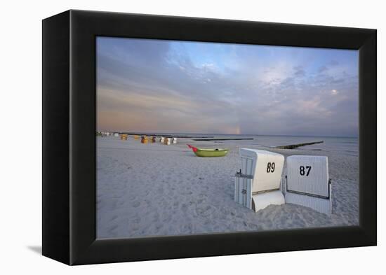 Rainbow in the Morning Sky over the Deserted Beach of the Baltic Sea of Ahrenshoop-Uwe Steffens-Framed Premier Image Canvas