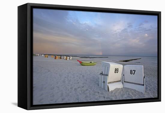 Rainbow in the Morning Sky over the Deserted Beach of the Baltic Sea of Ahrenshoop-Uwe Steffens-Framed Premier Image Canvas