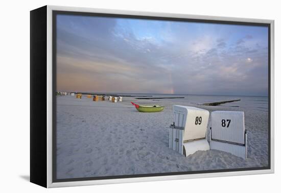 Rainbow in the Morning Sky over the Deserted Beach of the Baltic Sea of Ahrenshoop-Uwe Steffens-Framed Premier Image Canvas