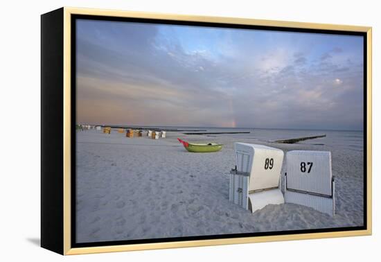 Rainbow in the Morning Sky over the Deserted Beach of the Baltic Sea of Ahrenshoop-Uwe Steffens-Framed Premier Image Canvas