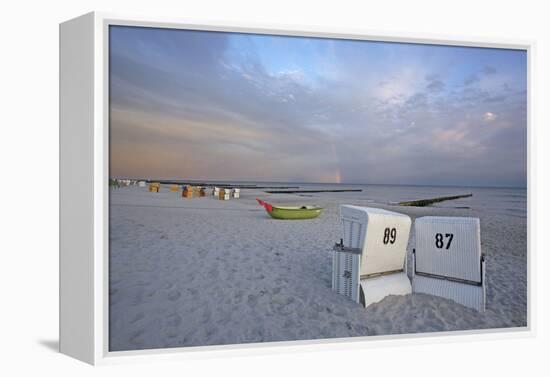 Rainbow in the Morning Sky over the Deserted Beach of the Baltic Sea of Ahrenshoop-Uwe Steffens-Framed Premier Image Canvas