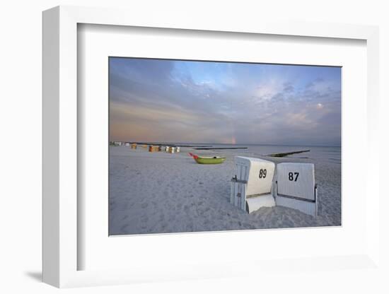 Rainbow in the Morning Sky over the Deserted Beach of the Baltic Sea of Ahrenshoop-Uwe Steffens-Framed Photographic Print