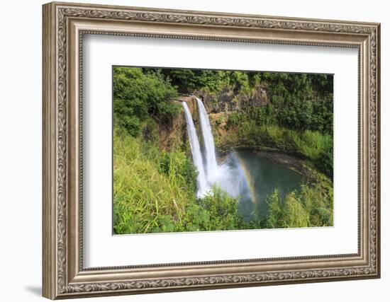 Rainbow in Wailua Falls, Kauai. Hawaii, Usa-Tom Norring-Framed Photographic Print