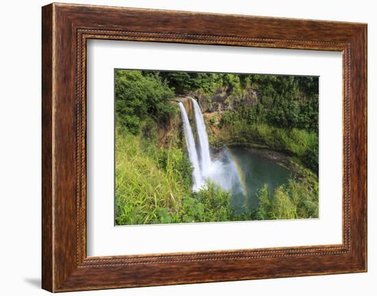 Rainbow in Wailua Falls, Kauai. Hawaii, Usa-Tom Norring-Framed Photographic Print