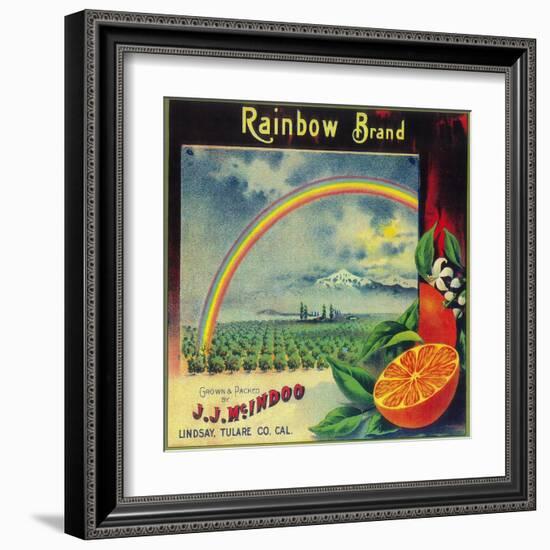 Rainbow Orange Label - Lindsay, CA-Lantern Press-Framed Art Print