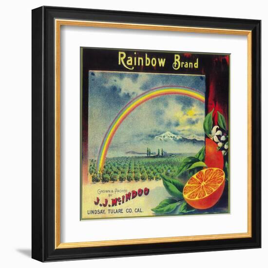 Rainbow Orange Label - Lindsay, CA-Lantern Press-Framed Art Print